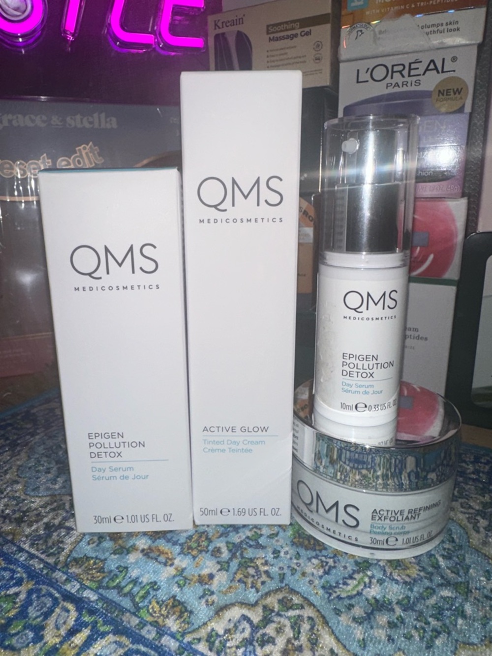 QMS Medicosmetics Epigen Pollution Detox + Active Glow, & exfoliant NEW